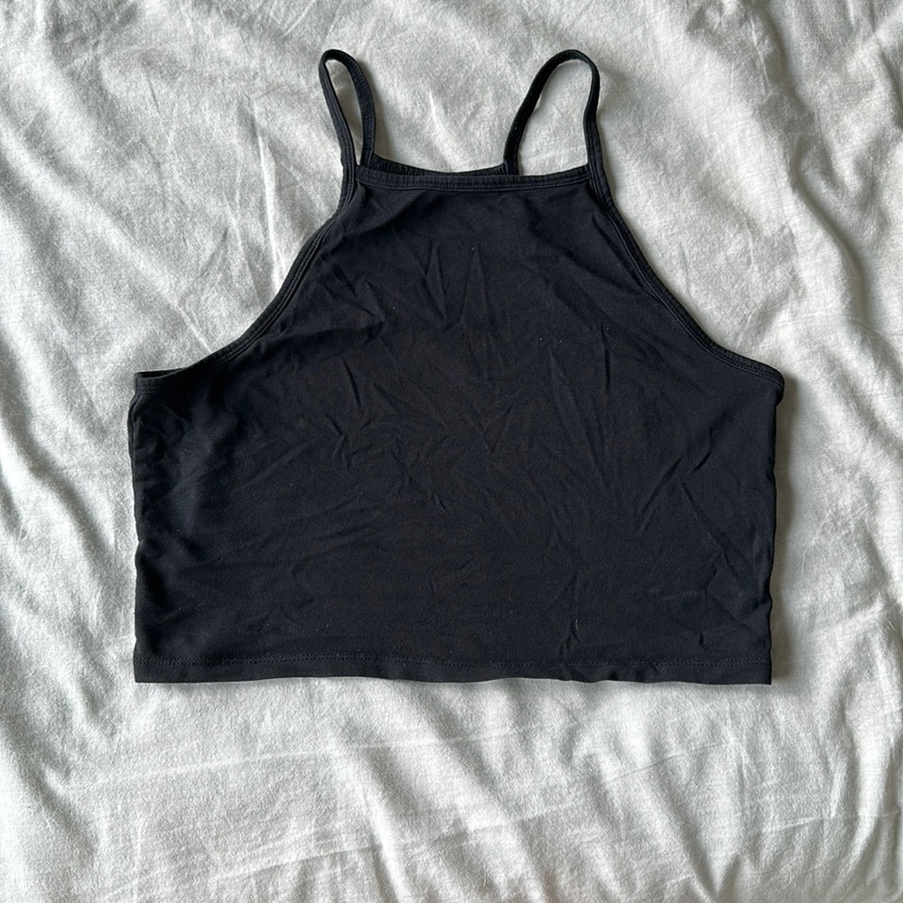 Black halter top crop top
